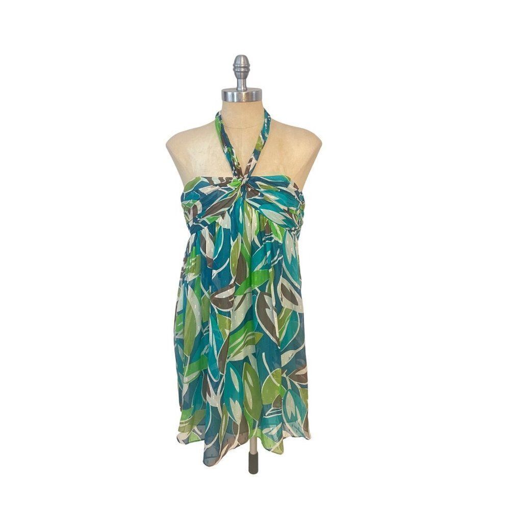 Milly Teal Green Leaf Halter Sundress